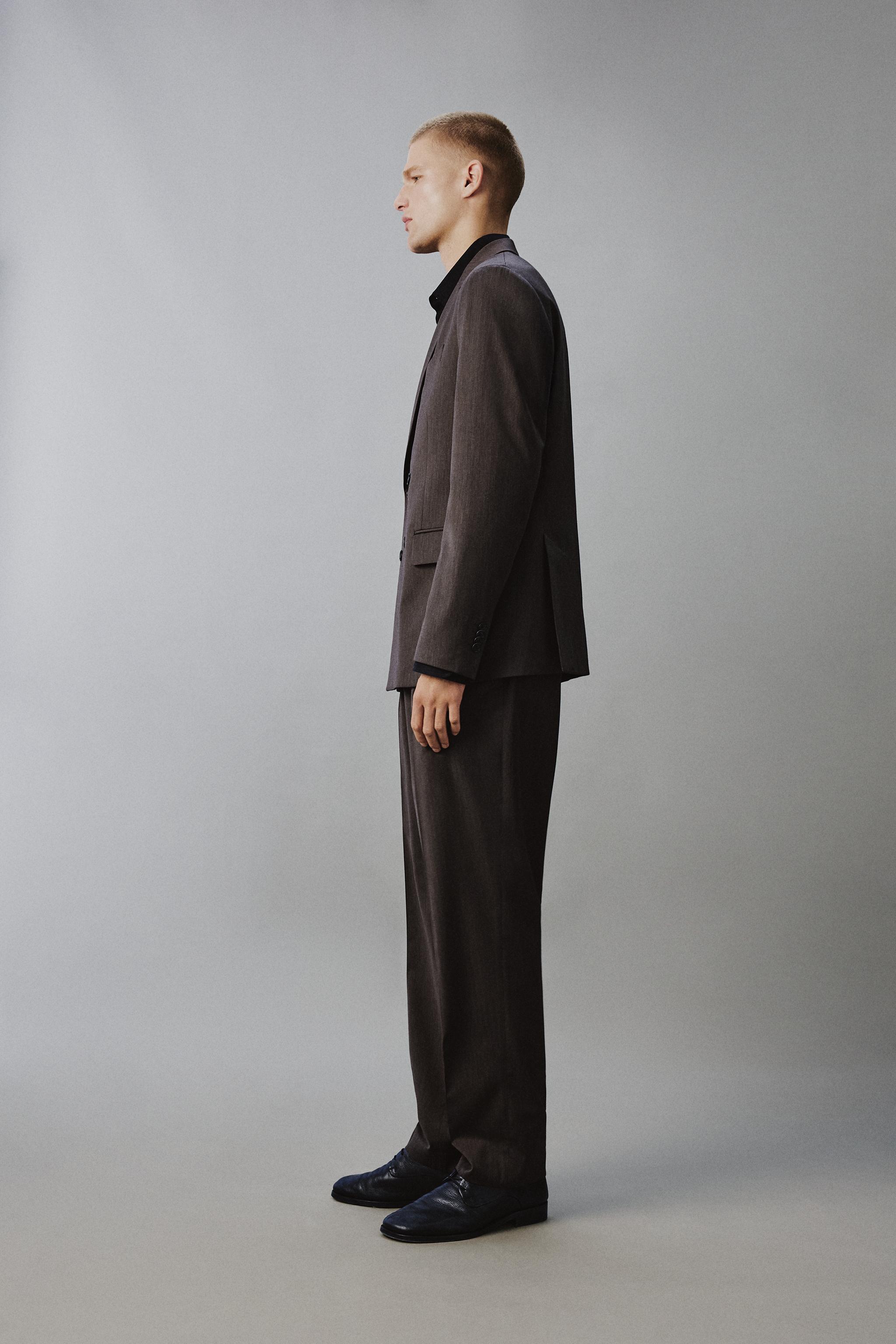 REGULAR FIT HERRINGBONE SUIT PANTS